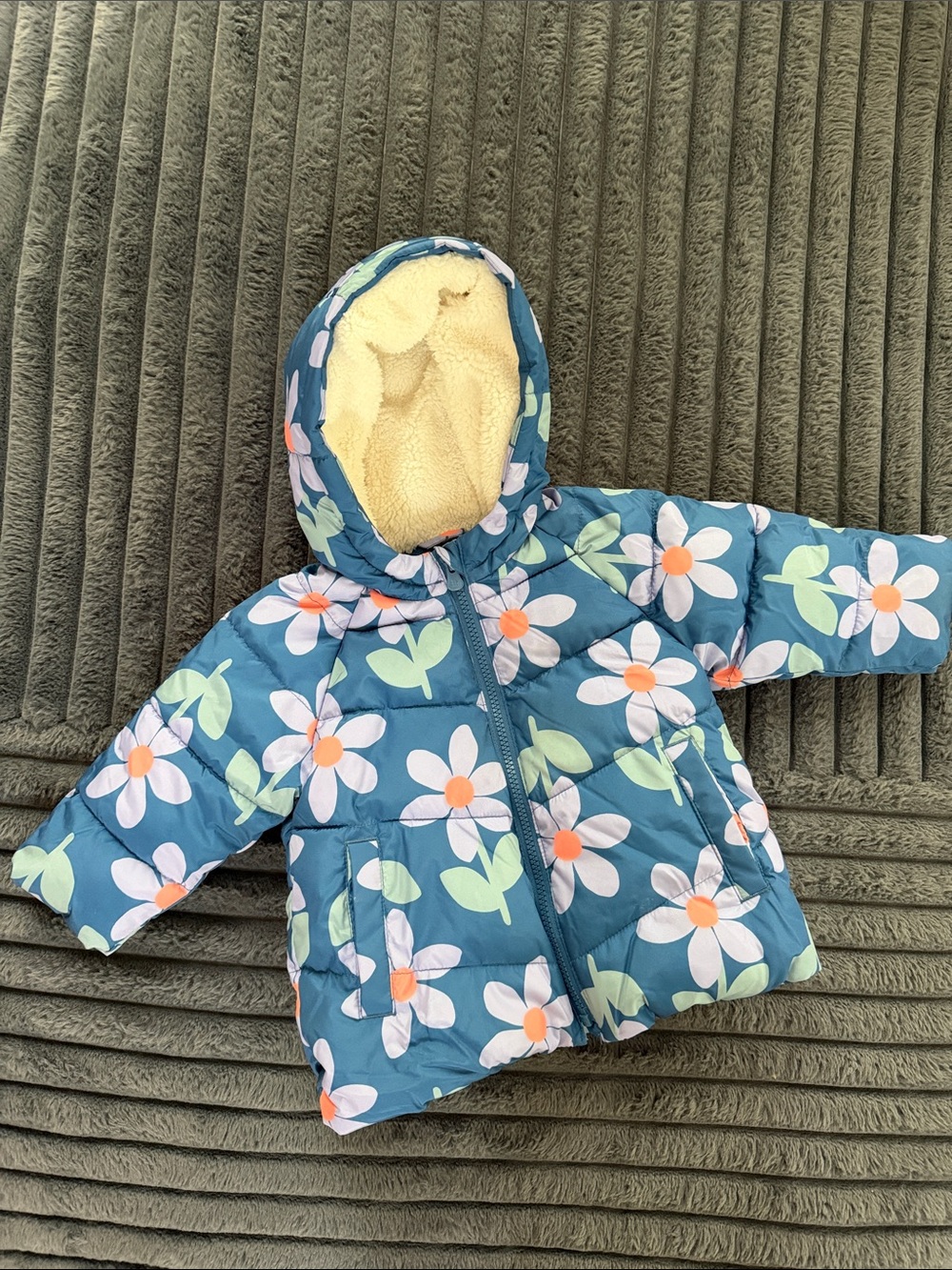 GAP Baby Blue Sherpa-Lined Jacket with Floral Pattern